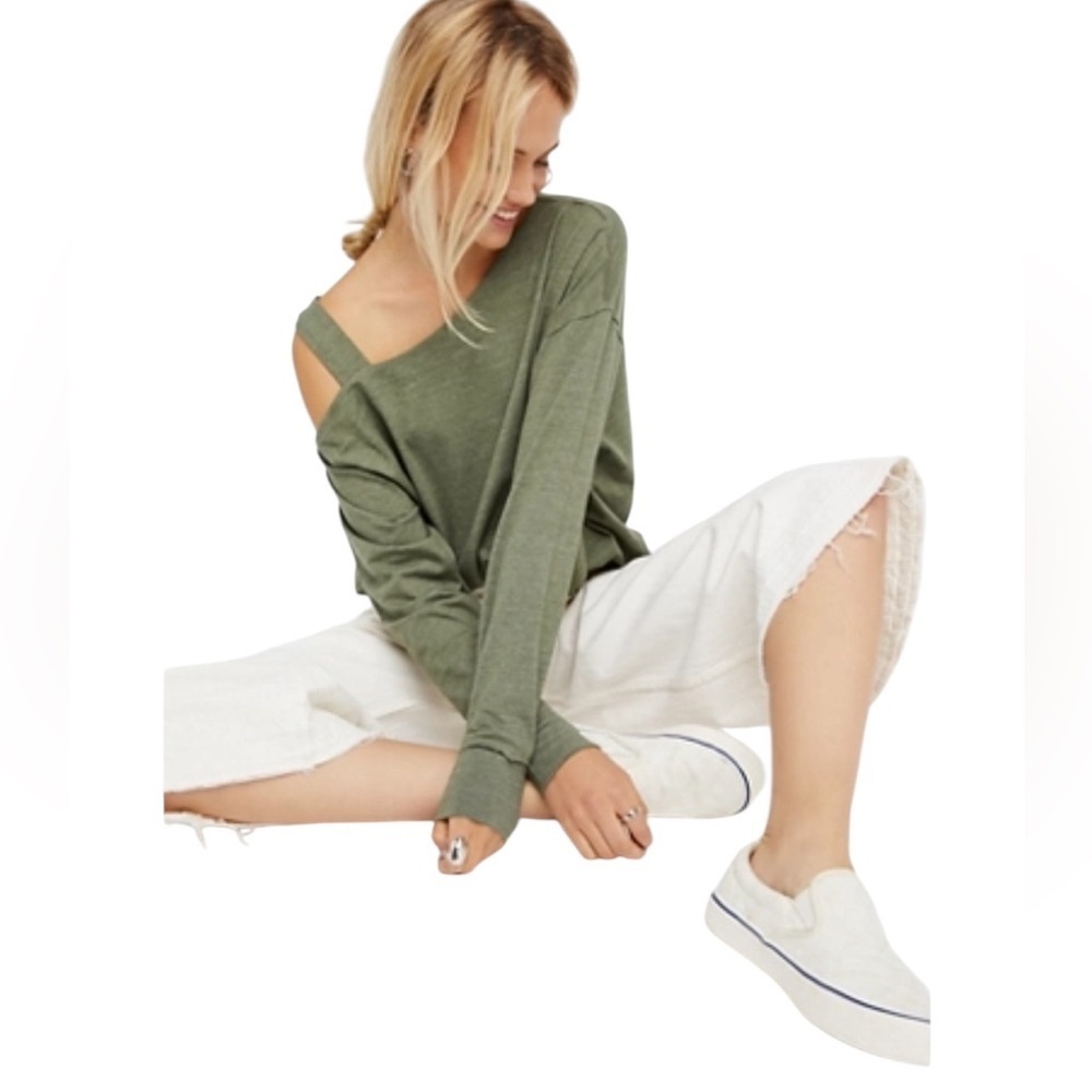 Free People Saratoga Asymmetric Top Oversized Olive Green Women's Size Medium